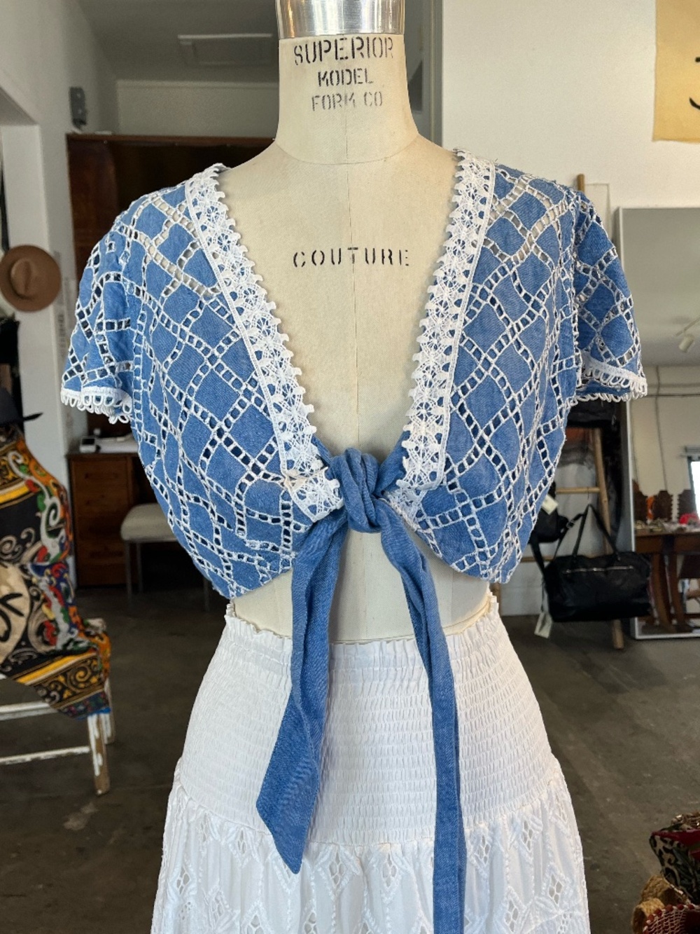 Temptation Positano Piperita Jean Top in White with Tie-front Closure